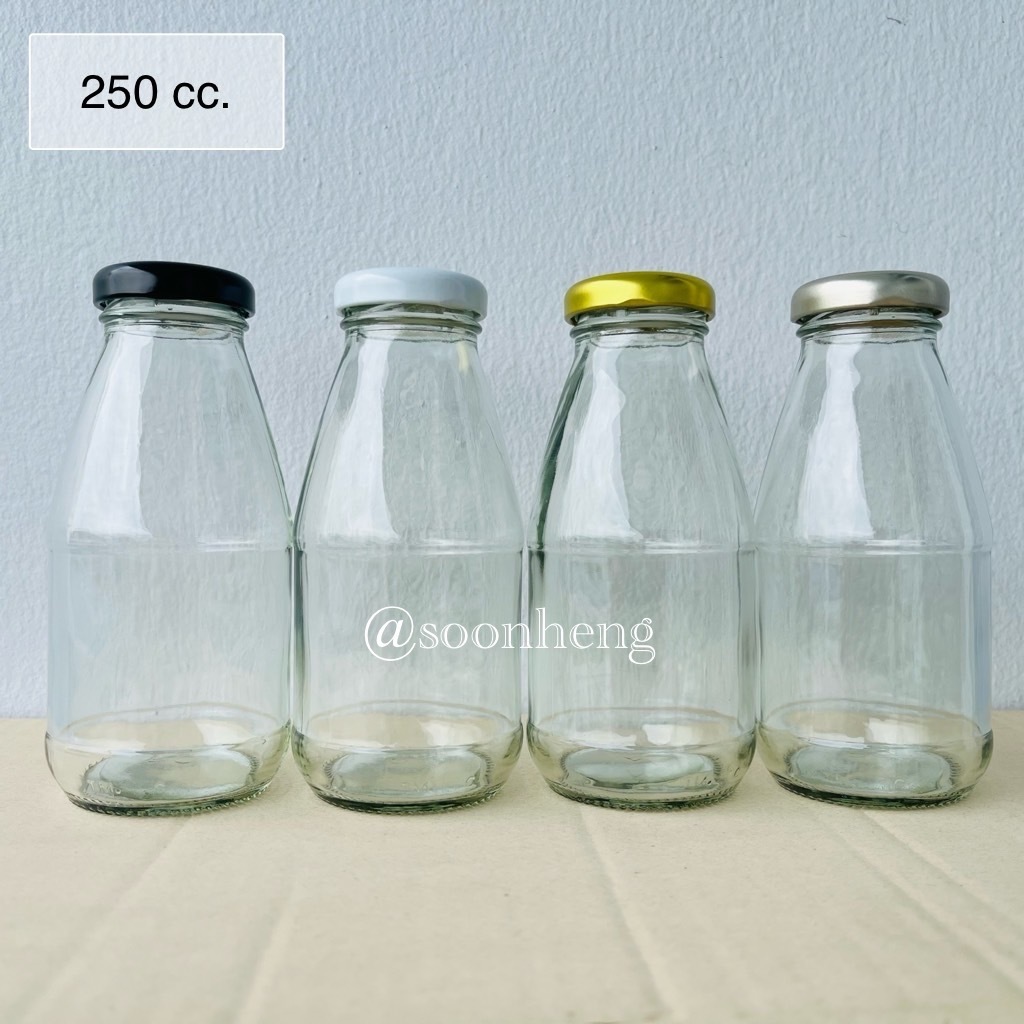 [M-250] ขวดแก้ว 250 มล ปากกว้างพร้อมฝา 38 มม