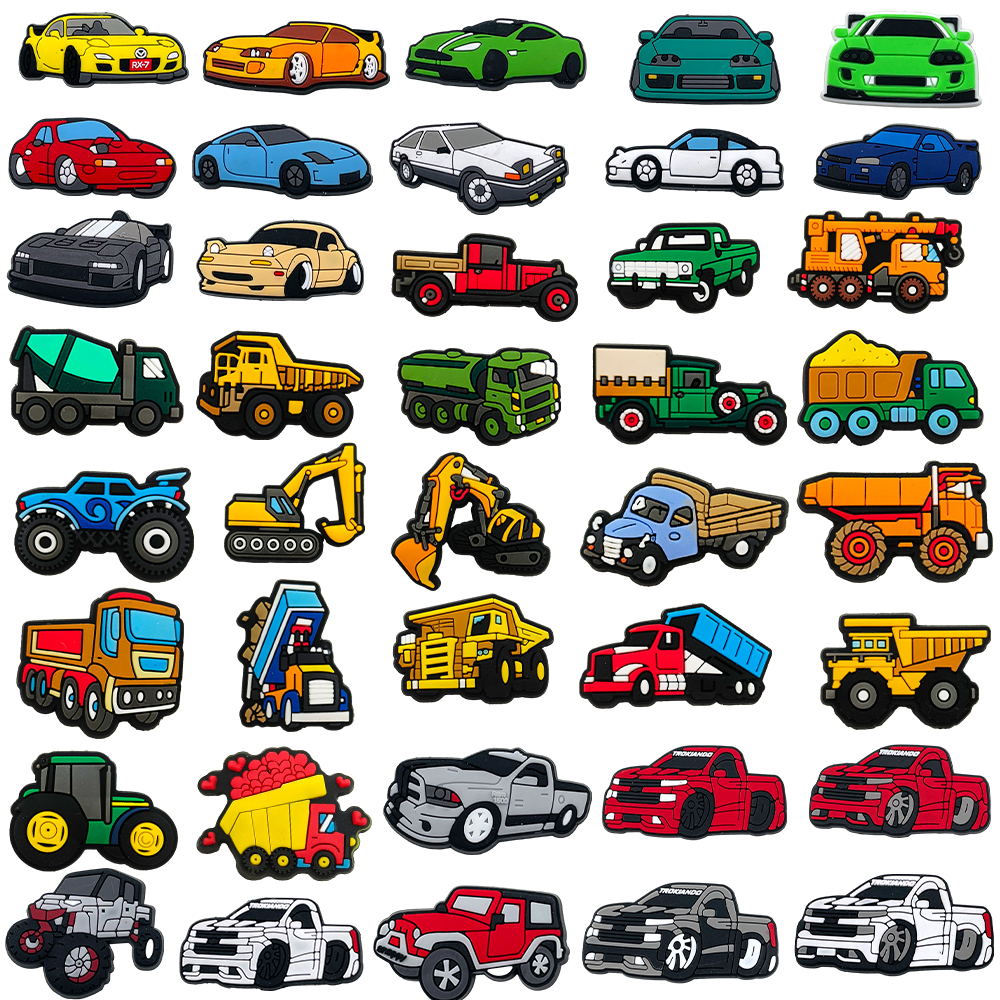 Hot เสน่ห์รองเท้า ดิY วิศวกรรมยานยนต์ cars shoe charms สไตล์ การ์ตูน รองเท้าแตะ หัวเข็มขัด พีวีซี รองเท้า อุปกรณ์เสริม ป