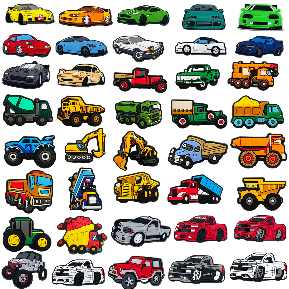 Hot เสน่ห์รองเท้า ดิY วิศวกรรมยานยนต์ cars shoe charms สไตล์ การ์ตูน รองเท้าแตะ หัวเข็มขัด พีวีซี รองเท้า อุปกรณ์เสริม ป