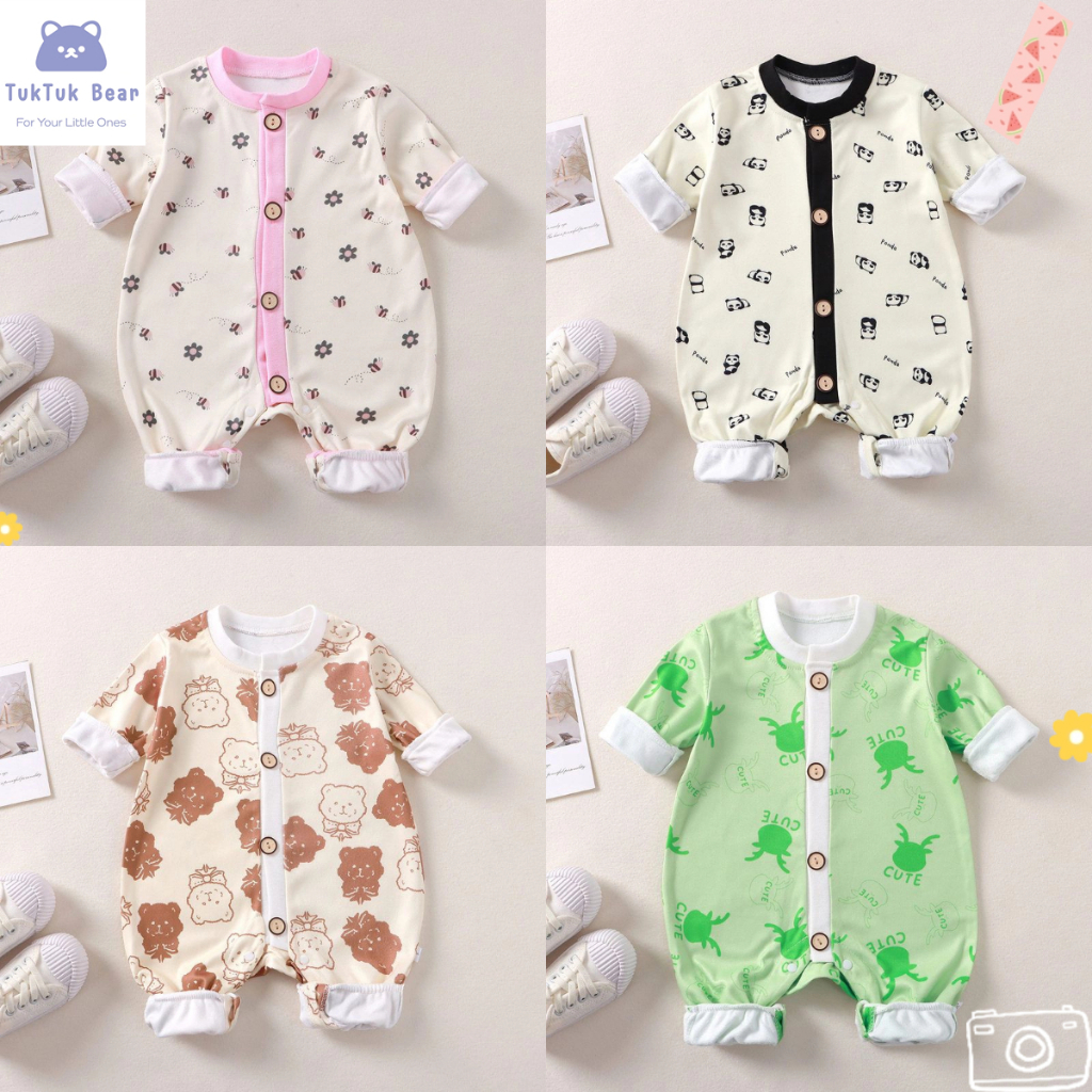 ชุดบอดี้สูทเด็กแรกเกิด ชุดนอนเด็กอ่อน ลายการ์ตูน มีให้เลือกหลายลาย ทรงหลวม ลำลอง
