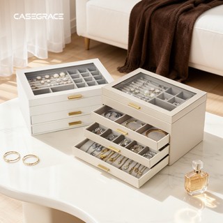 กล่องเครื่องประดับพร้อมฝาครอบอะคริลิค4ชั้นกล่องเก็บเครื่องปร…