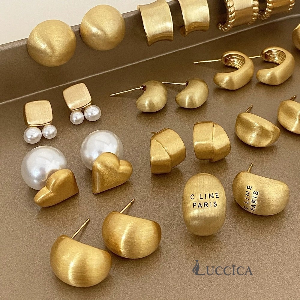 Luccica-ต่างหูสไตล์ยุโรปและอเมริกา ต่างหูสตั๊ดโลหะขัดเงาเรียบง่าย ต่างหูสไตล์เรโทรระดับไฮเอนด์ - รูปที่ 7