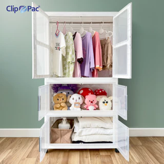 ตู้เสื้อผ้า ตู้เก็บของ แบรนด์ Clip Pac ตัวใหญ่ 2-4 ชั้น มีราวแขวน* หน้ากว้าง 73 CM มีล้อ พับเก็บได้ บานเปิด-ปิดแม่เหล็ก