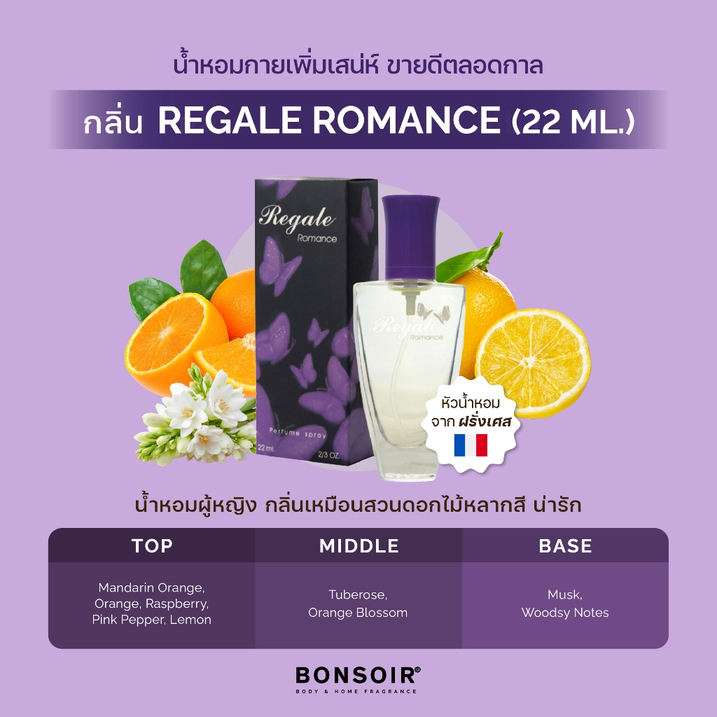 [ส่งตรงจากแบรนด์] น้ำหอม บองซัวร์ BONSOIR REGALE ROMANCE 22 ML Perfume รีเกล โรมานซ์