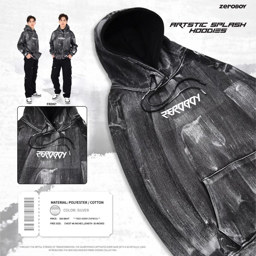 ZEROBOY - Artstic Splash Hoodies " เสื้อฮู้ด 3D Metallic รูปที่ 5