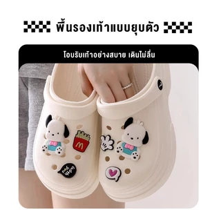 VVEE รองเท้า รองเท้าแตะมีรู ส้นตึก กันลื่น พื้นนิ่ม ลําลองระบายอากาศได้ดี ใส่แล้วสูง EVA นิ่มเหมือนเหยียบขี้