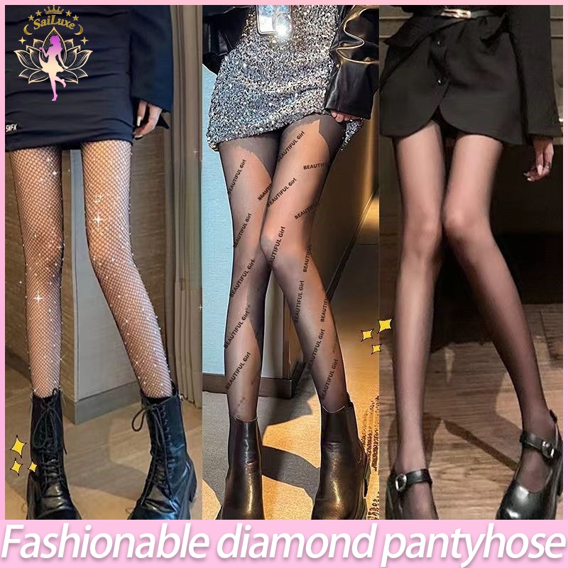 ⚡⚡จัดส่งจากไทย⚡ถุงน่องตาข่ายสีดำแวววาว ถุงน่องแฟชั่นสตรีในเมือง ถุงน่องที่นุ่มลื่นและสวมใส่สบาย