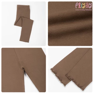Pliyay by Mussu Kids กางเกงเลกกิ้งเด็ก ผ้าร่องสีพื้น ปลายขา Lettuce Hem ใส่สบาย (2-7 ปี) (lgpy3)