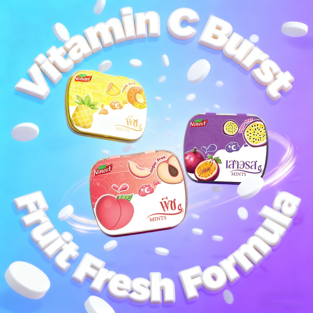 รสใหม่! Ninestร้านเรือธง ลูกอมดับมิ้นรสผล(14 กรัม)ดับกลิ่นปากปราศจากน้ำตาล อร่อยเย็นชื่นใจ รสผลไม้