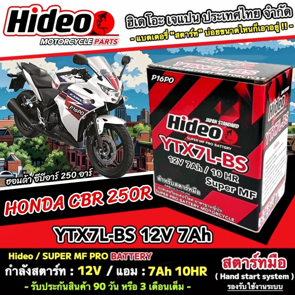 แบตเตอรี่ Honda Cbr 250r ทุกรุ่น หัวฉีดน้ำมัน ฮอนด้า ซีบีอาร์ 250อาร์ มาตรฐานญี่ปุ่น 12V7Ah ประกัน 90 เต็ม CBR250R Q101