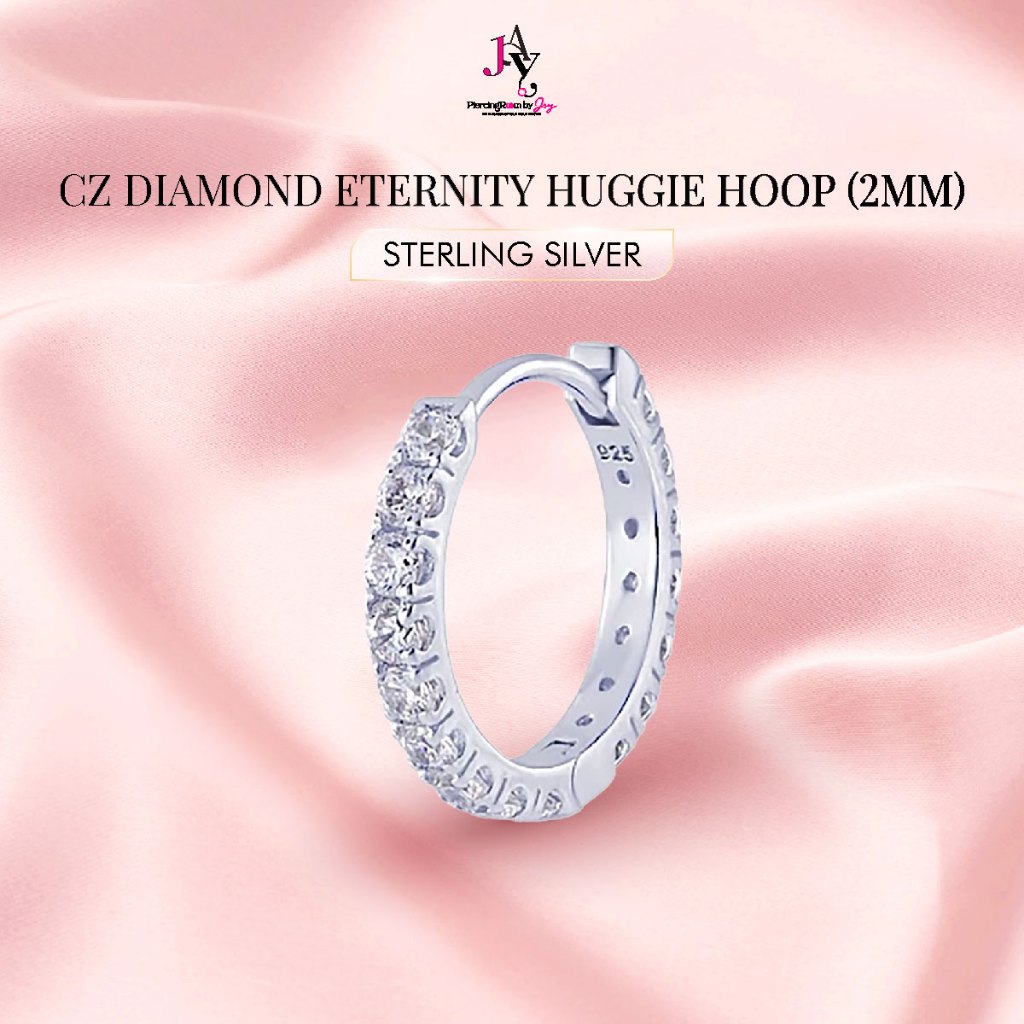 Piercingroom by Jay CZ diamond eternity Huggie Hoop (2mm) เงินแท้ (ราคาต่อชิ้น)