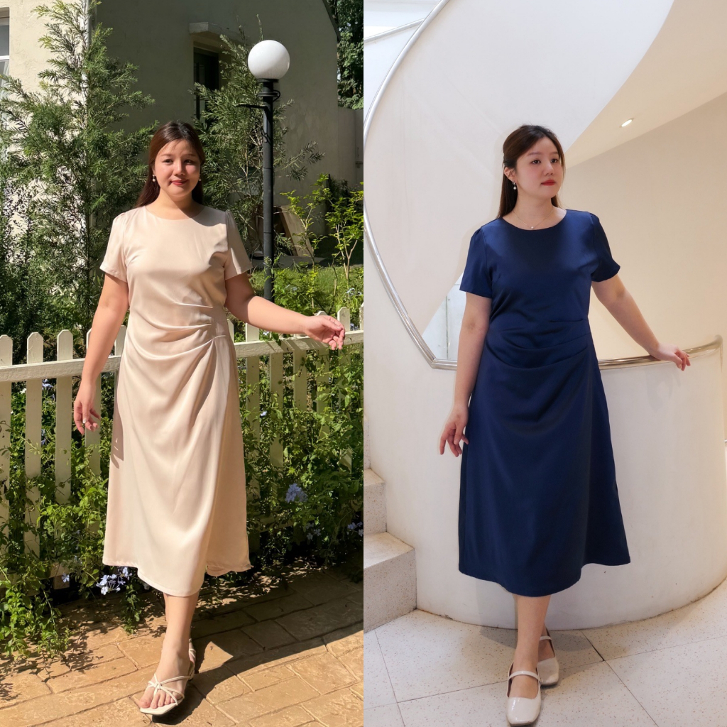 (❤️อกถึง 50") Velour Satin เดรสสาวอวบ ชุดสาวอวบ เดรสออกงาน ชุดเพื่อนเจ้าสาว