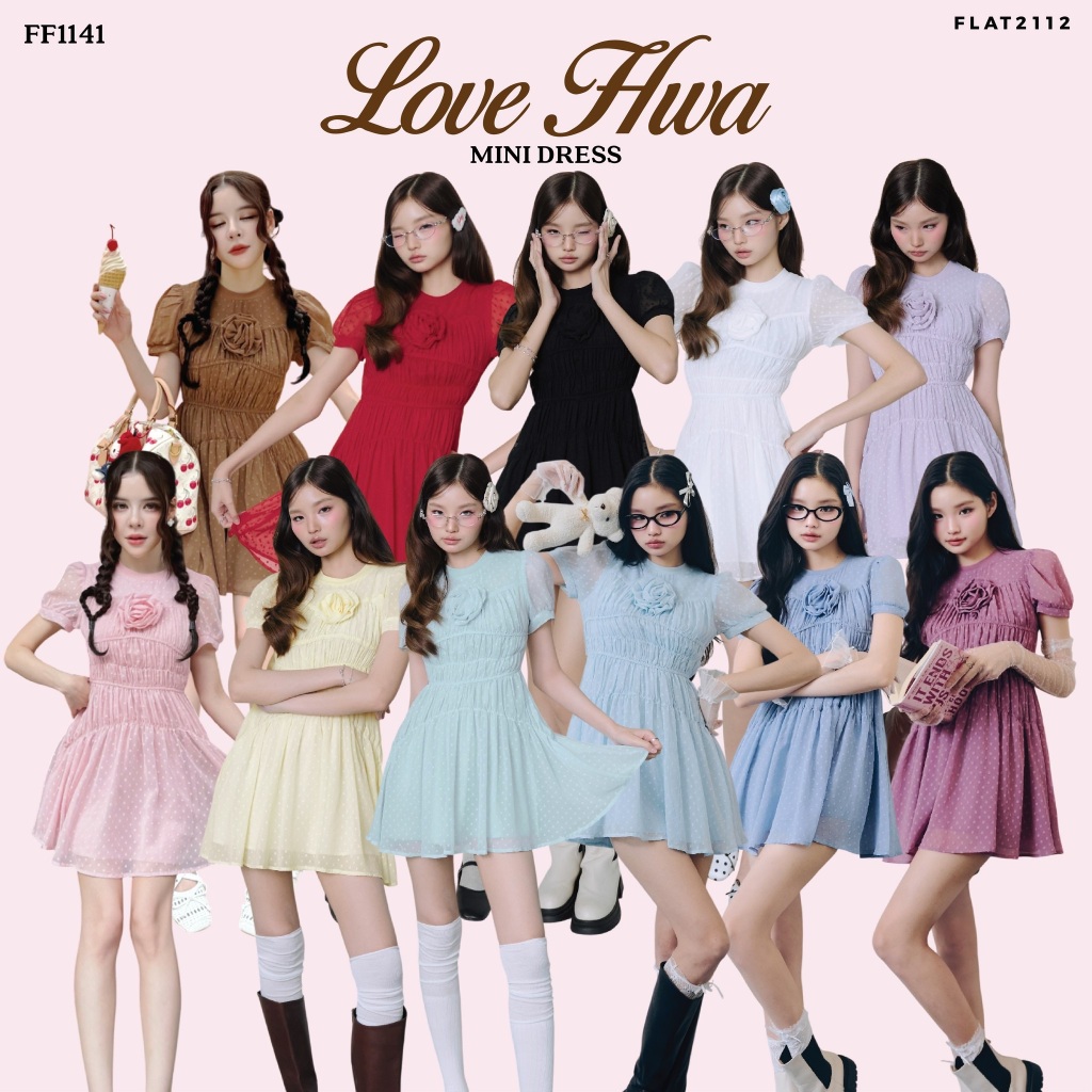 FLAT2112 : LOVE HWA MINI DRESS เดรสสั้น ชุดผู้หญิง แฟชั่นผู้หญิง ชุดออกงาน เดรสสาวอวบ  (FF1141)