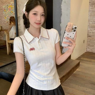 พร้อมส่งในไทย*** เสื้อคอปกแขนสั้น มีกระดุมหน้าใช้งานได้จริง ผ้านิ่ม ปักตัวอักษร Y292