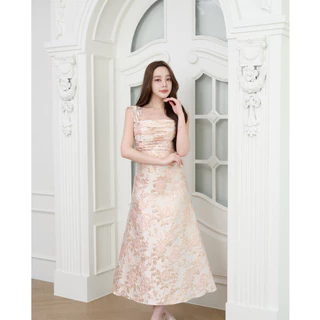 Pirunya - Long Dress 15 เดรสยาว เกาะอก แขนกุด แต่งจีบที่อก (ผ้าพิมพ์ลาย)