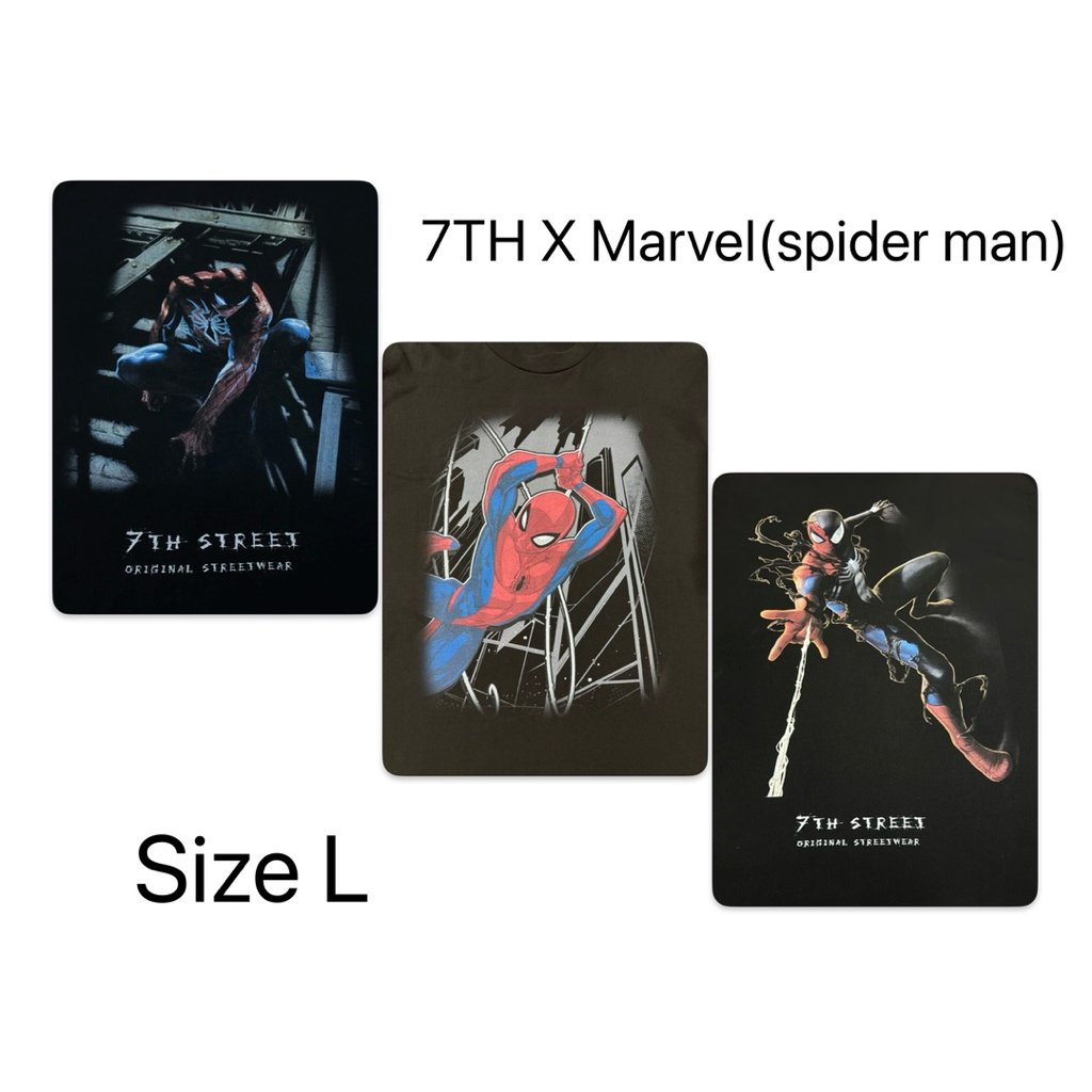✌🏻(สินค้ามือสอง)_พร้อมส่ง_ เสื้อ ยืด ทรง OverSize แบรนด์ 7Th Street x Marvel สีดำ,สีเทาดำ  Size L