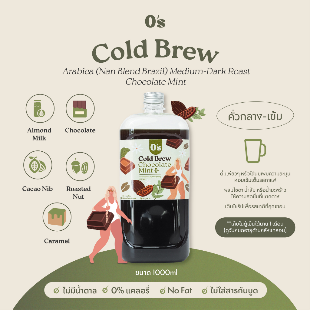 กาแฟสกัดเย็น Cold Brew กลิ่นช็อคโกแลตมิ้น / กลิ่นคาราเมล / กลิ่นวานิลา / บานอฟฟี่พาย กาแฟสกัดเย็นใส่ไซรัปกลิ่น น้ำตาล 0%
