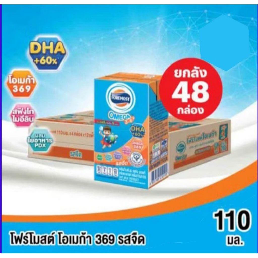โฟร์โมสต์  โอเมก้า นมยูเอชที รสจืด ขนาด 110 มล./48 กล่อง**ยกลัง