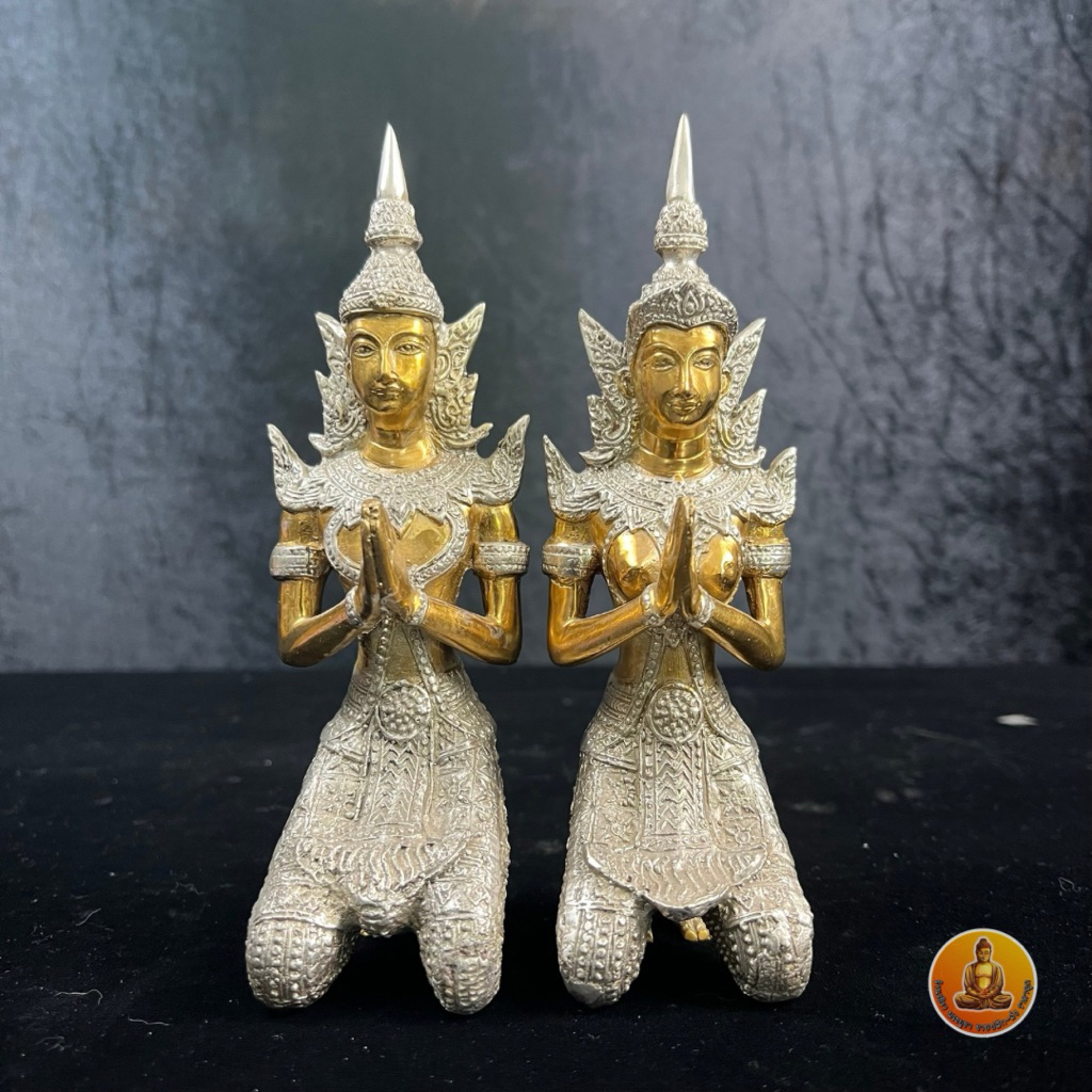 เทพพนม เทวดาพนม เนื้อทองเหลือง​ ขนาดหน้าตัก 2 นิ้ว สูง 8 นิ้ว (ขายเป็นคู่)