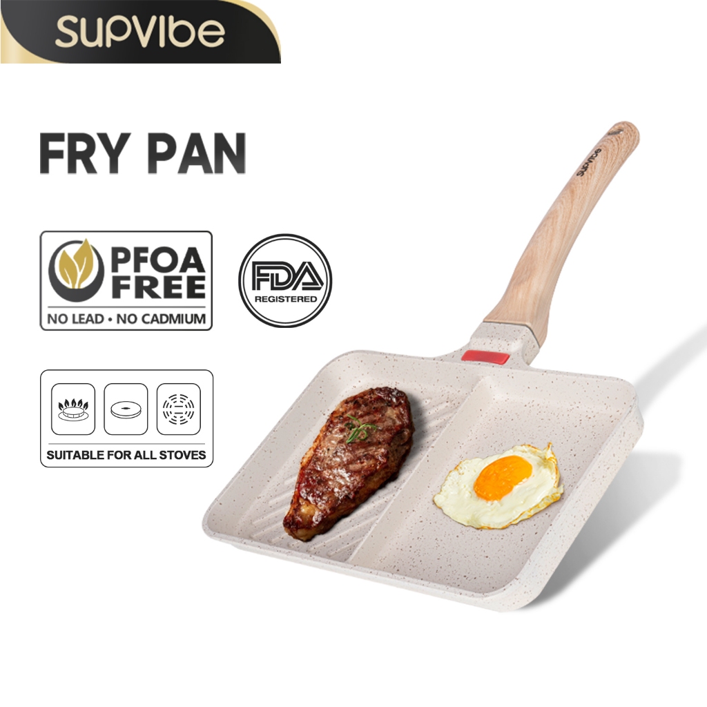 SUPVIBE หม้อเคลือบหินแพทย์ กระทะทอด 2 หลุม เคลือบกันติด ใช้ได้กับเตาทุกประเภท ไม่ติดกระทะ ทำความสะอาดง่าย