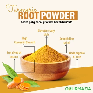 Gourmazia USDA Organic Turmeric Root Powder 100g– Sun-Dried Curcuma Longa, Single-Origin, Southern India, Golden Color