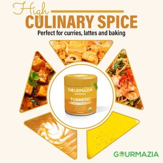 Gourmazia USDA Organic Turmeric Root Powder 100g– Sun-Dried Curcuma Longa, Single-Origin, Southern India, Golden Color