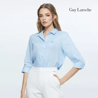 Guy Laroche เสื้อเชิ้ตผู้หญิง Light linen แขนสามส่วน สีฟ้า G9U1BU