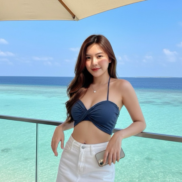 MML159🍂เกาะอกบิดหน้า🍂สายผูกคอ🍂Rayon