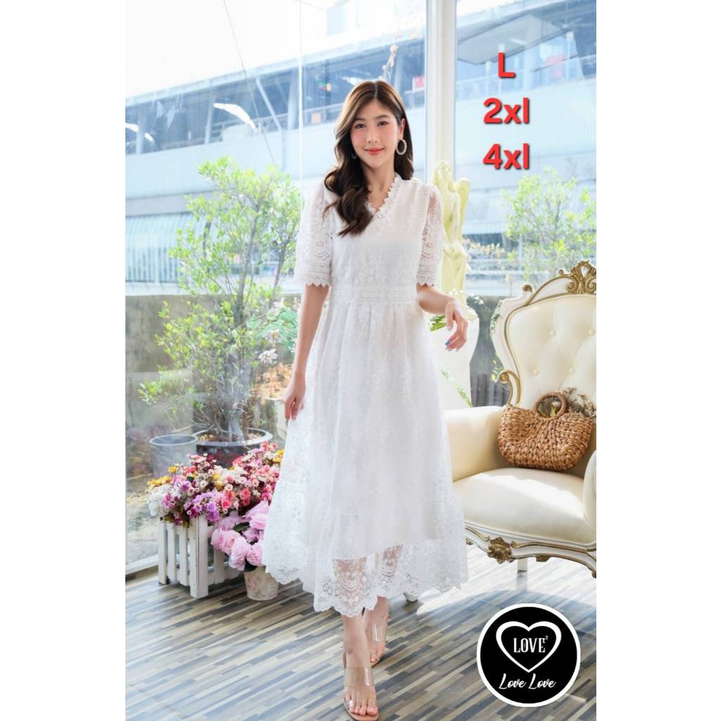 NEW !!!! เดรสสีขาว 20 แบบมาใหม่ !!!! พร้อมส่งมาก ชุดเดรส ลูกไม้ปัก Love Love เดรส ผ้าลูกไม้ปัก สวยงาม หรูหรา ราคาสุดคุ้ม