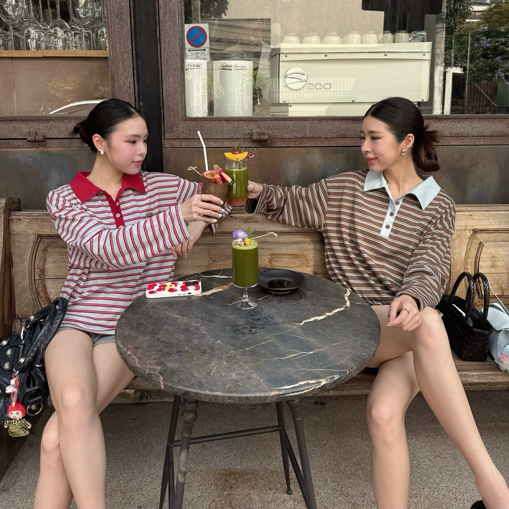 FLASHMARBLE LANY POLO SHIRT เสื้อโปโล แขนยาว ลายทาง