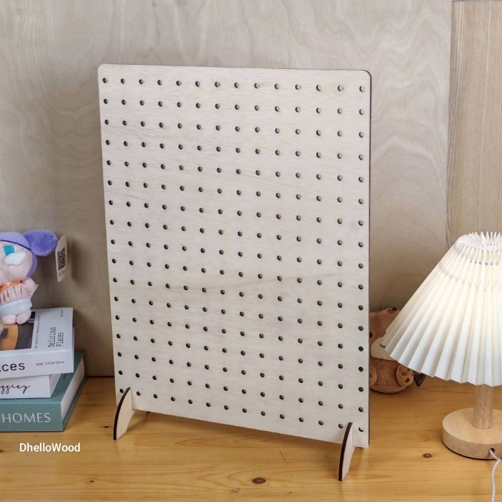แผ่นไม้เจาะรูเต็มแผ่น pegboard ทรงเหลี่ยม มีขาตั้งถอดได้ ฟรีหมุดแขวน - รูปที่ 5