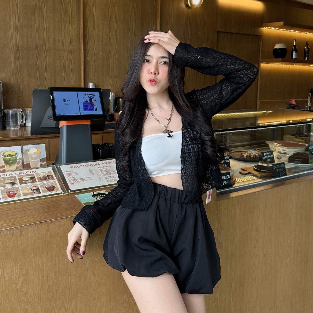 SpinnyHouse เสื้อคลุม กันแดดกันลม พร้อมส่ง เสื้อแขนยาว ผ้าบางลูกไม้แต่งพิมพ์ลาย เสื้อกันหนาว รุ่น อาหาร