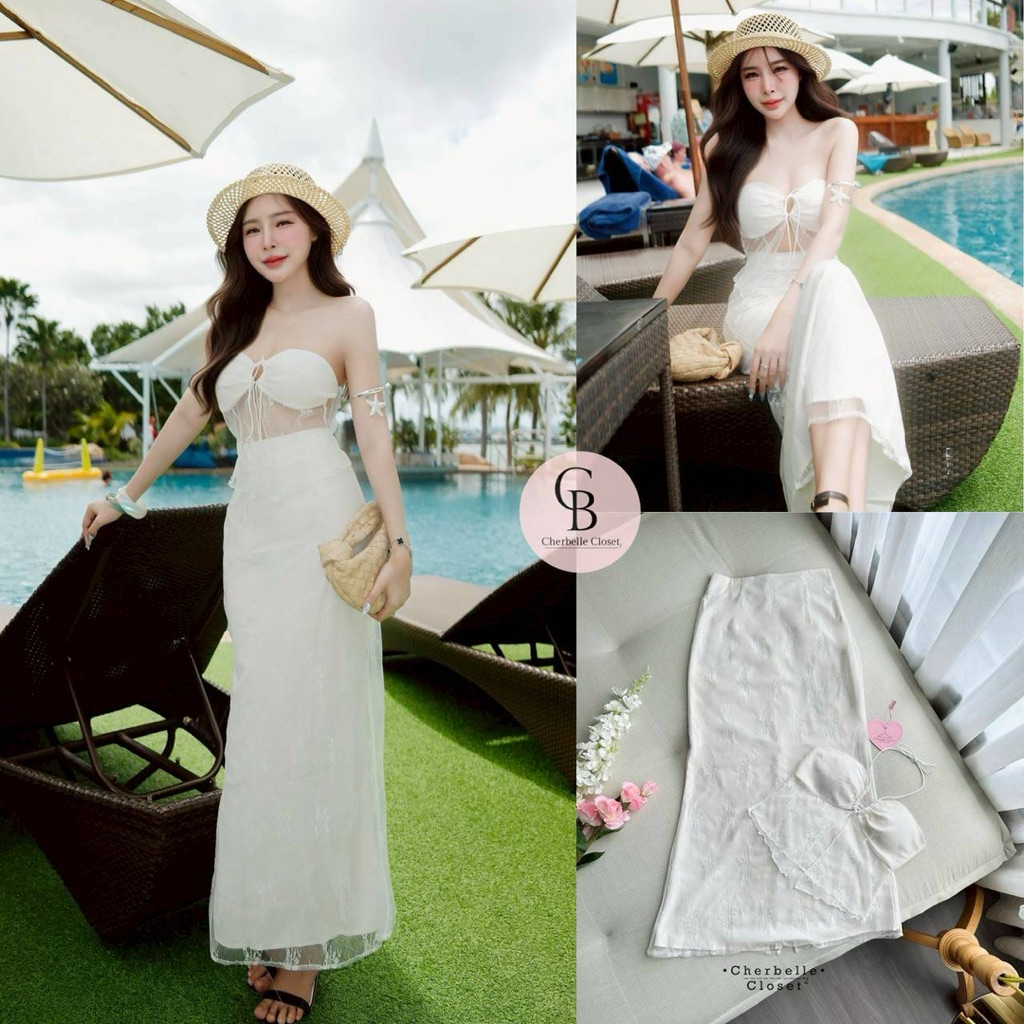 Cherbelle Closet Set เสื้อเกาะอกผ้าลูกไม้เสริมฟองน้ำ แต่งชายระบายลูกไม้น่ารัก