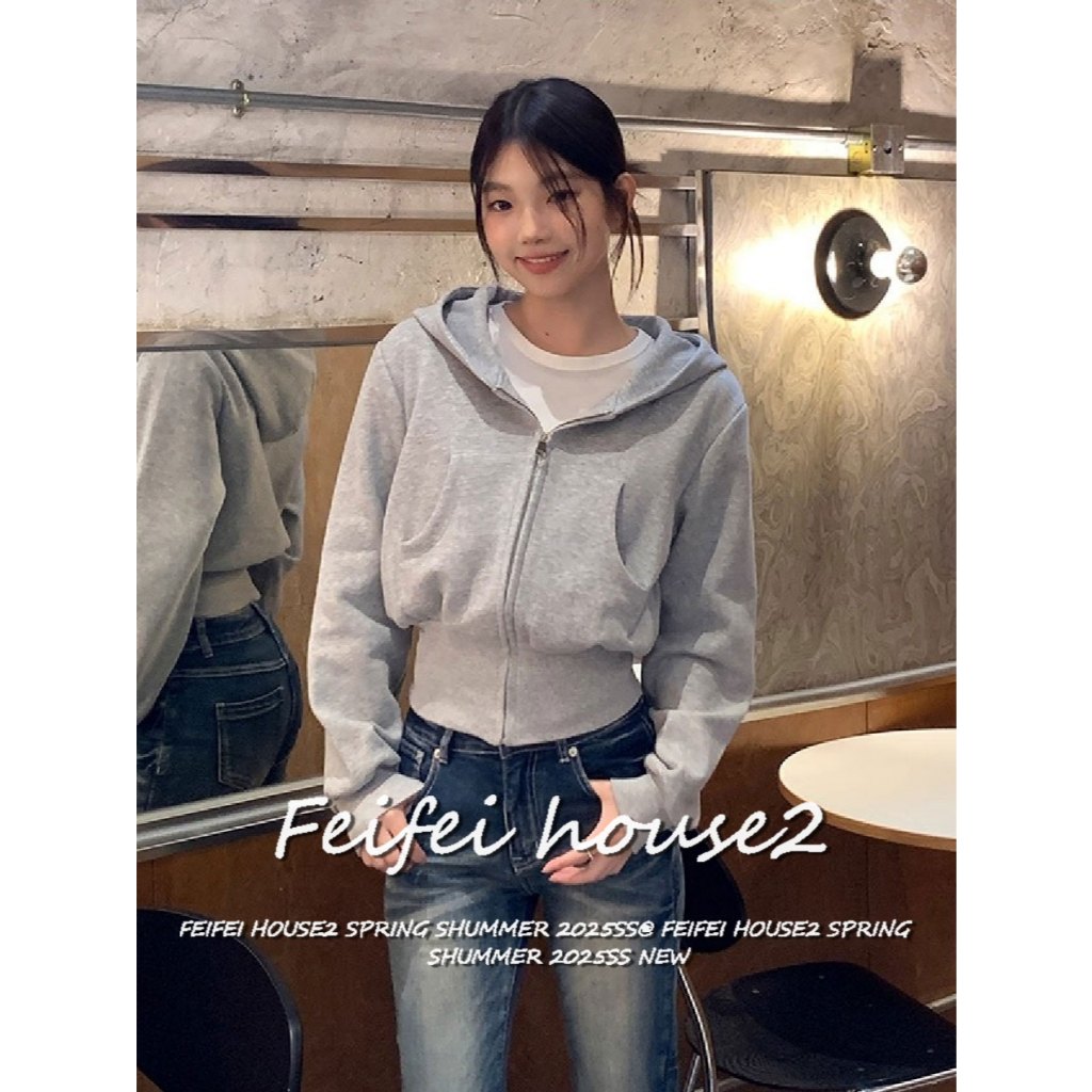[Women's Patchwork Zipper Hooded Coat]เสื้อแจ็คเก็ตฮู้ดสีพื้นสไตล์สตรีทอเมริกันสำหรับผู้หญิง