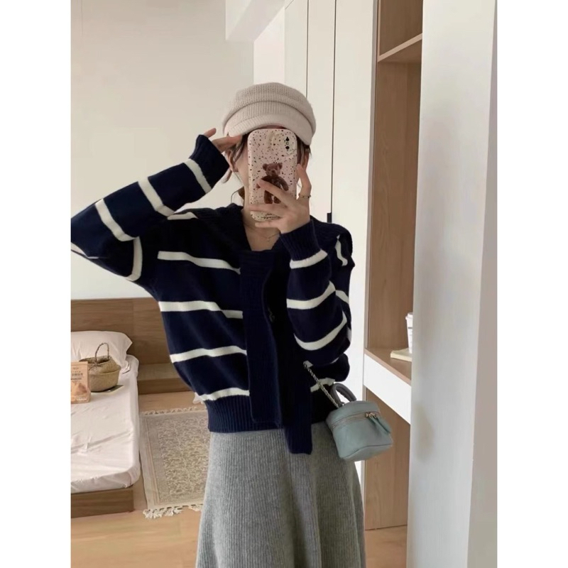 เสื้อไหมพรม ลายทาง ลายริ้ว เสื้อผูกโบว์ด้านหน้า