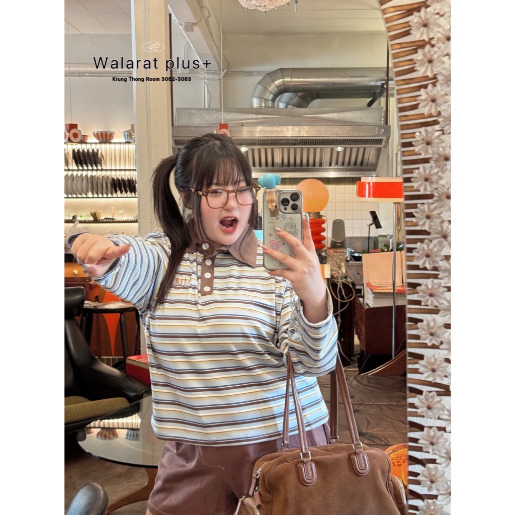 1508 เสื้อคอปกแขนยาวสุดชิค ใส่ได้ทุกวันแมตช์ง่ายสุดๆ”🌈 พลัสไซส์ - รูปที่ 4