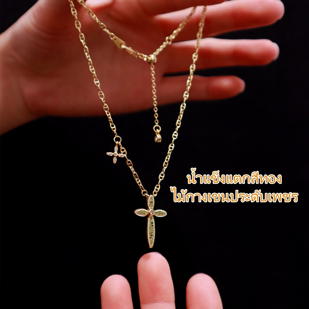 Lunar Blossom~🎶ย้อนยุค คลาสสิก และใช้งานได้หลากหลาย  สัมผัสหรูหรา  สร้อยคอรูปกางเขนประดับเพชร  สร้อยคอรูปกุญแจดอกไอริส