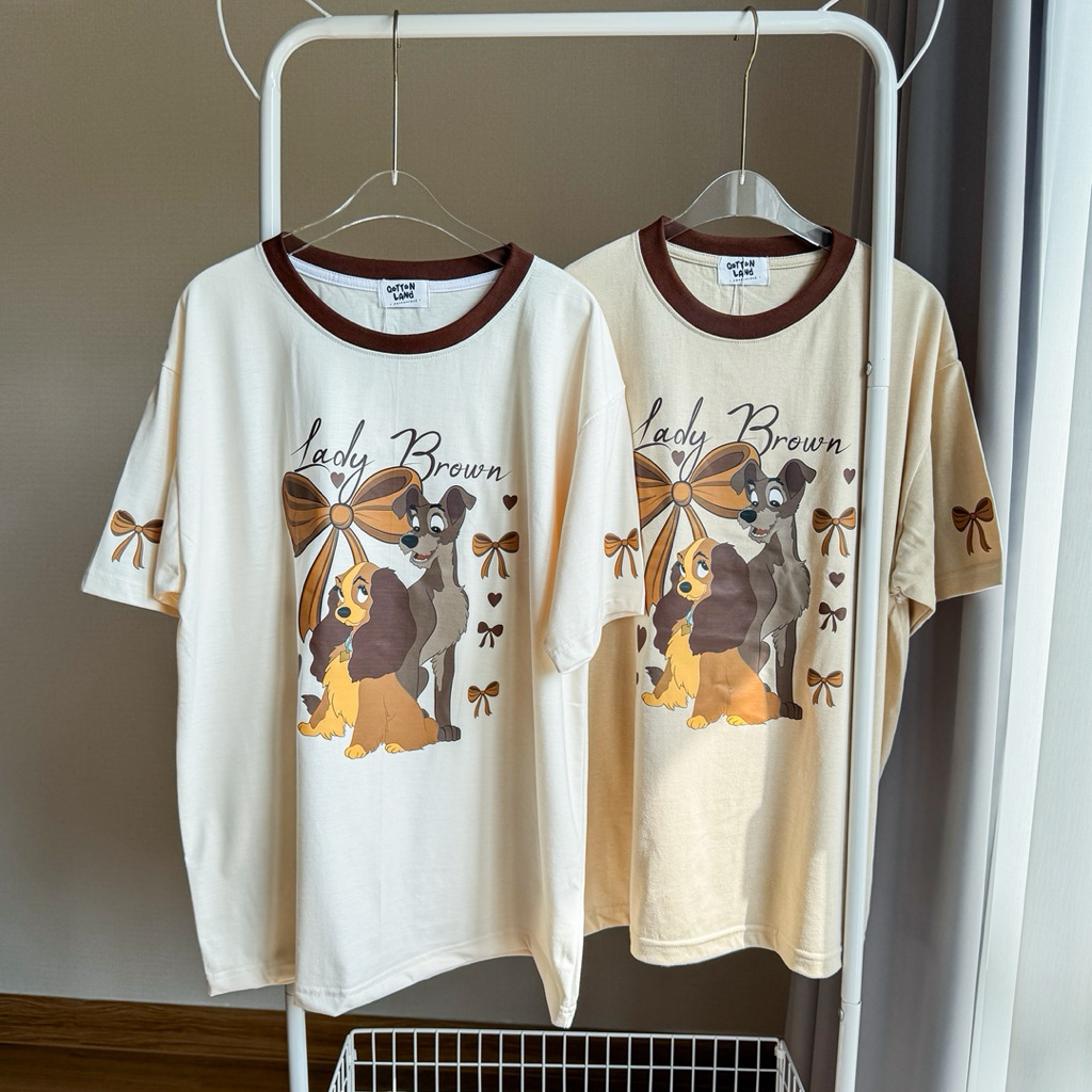 เสื้อยืดโอเวอร์ไซส์ QL เลดี้โบว์น้ำตาล