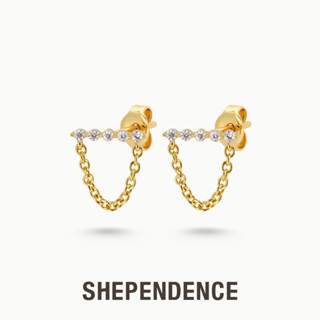 SHEPENDENCE ต่างหูก้าน LUXE Mini Curve ประดับคริสตัลโซ่