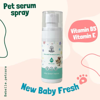 Bebelle สเปรย์ขนนุ่มกลิ่นแป้งเด็ก สีฟ้า Vitamin B5+E สำหรับแมวและสุนัข | เซรั่มบำรุงขนสุนัข แมว ขนนุ่มลื่น