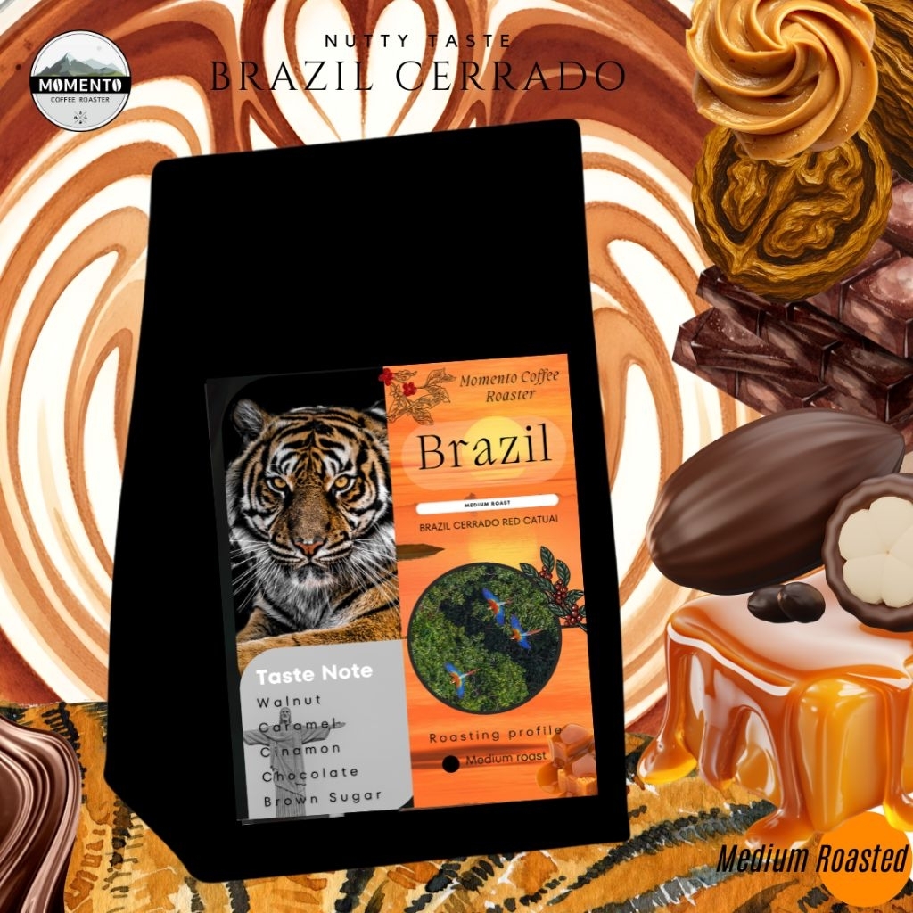 เมล็ดกาแฟคั่วกลางบราซิล  "Brazil Cerrado" 250g คั่วกลาง Taste :  Walnut Caramel Chocolate