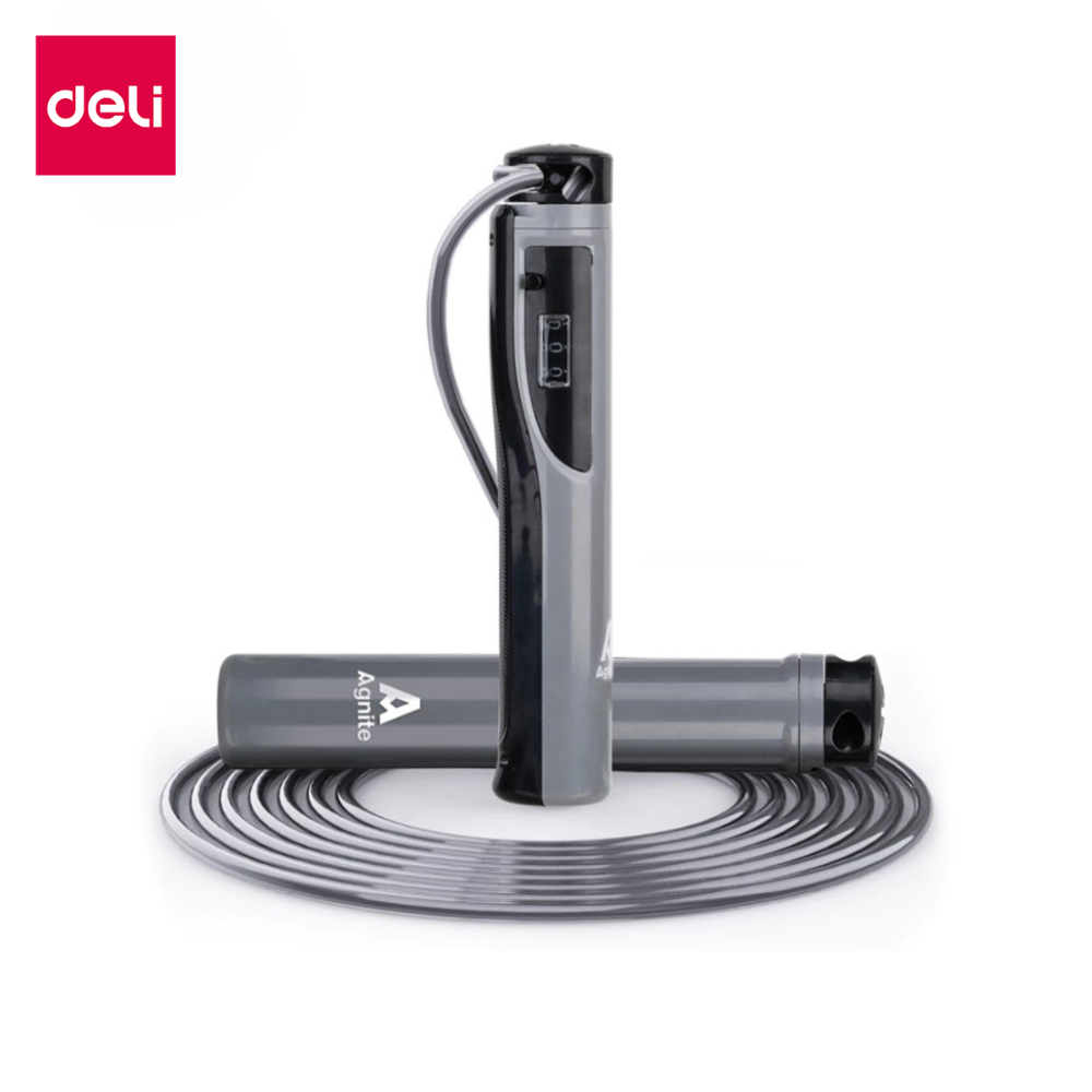 Deli เชือกกระโดดนักมวย เชือกกระโดด ที่กระโดดเชือก หน้าปัดนับรอบ ปรับสายได้ จับกร