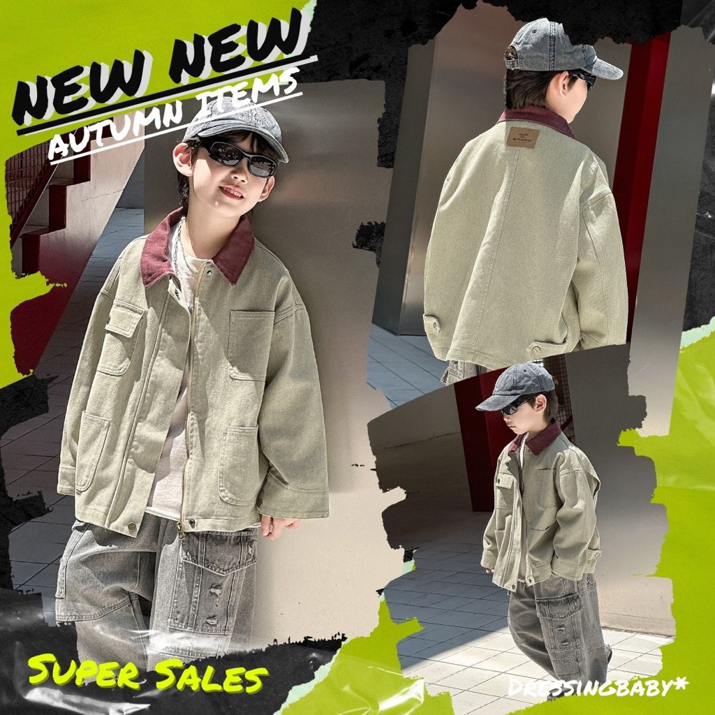 DB1149 Hisaki Jacket เสื้อแจคเก็ตเด็ก คอปกสีแดง