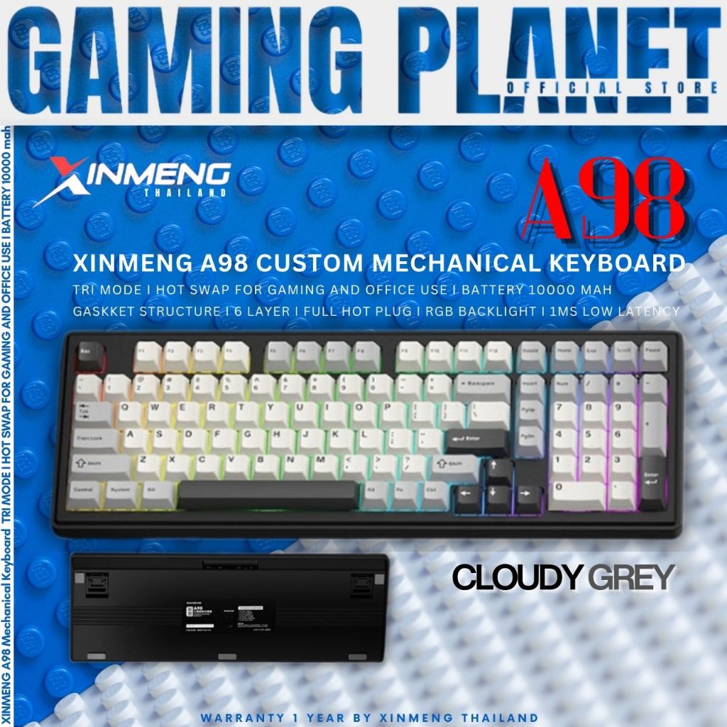 คีย์บอร์ดเกมมิ่ง XINMENG A98 | Mechanical Wireless 98 ปุ่ม | Hot-Swap | PBT | RGB | แบต 10000mAh