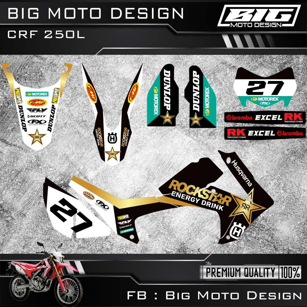 สติ๊กเกอร์ รถวิบาก CRF250l ลายร็อกสตาร์ เคลือบเงากันรอยอย่างดี ปะได้ทั้งคัน เต็มคัน