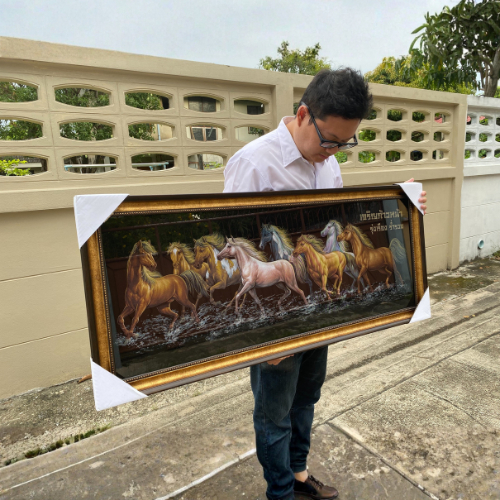 [16x42 นิ้ว] ภาพกรอบรูปมงคล ม้า 8 เซียน  เสริมฮวงจุ้ย เพิ่มบารมี ติดตั้งบนผนัง