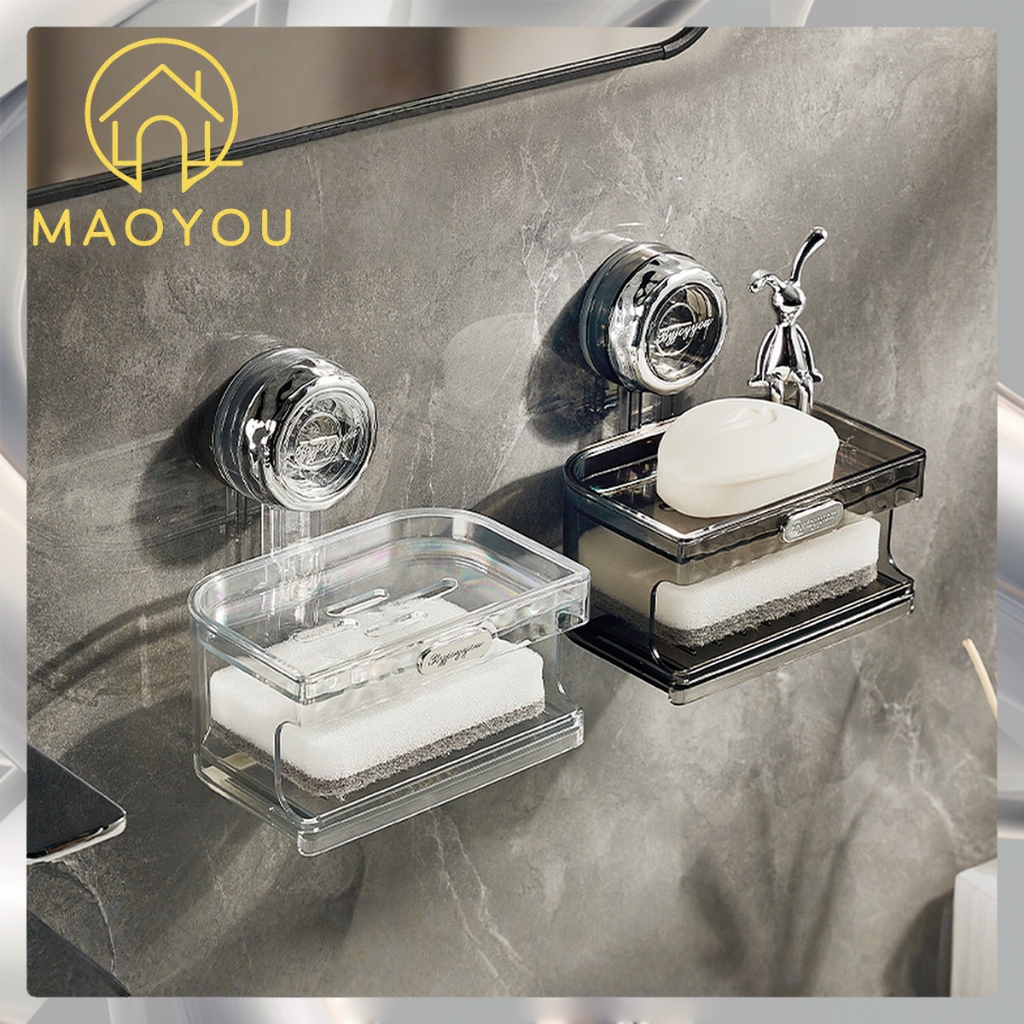 MAOYOU กล่องสบู่ ที่ใส่สบู่ ที่วางสบู่ ที่วางสบู่ติดผนัง ไม้ปาดน้ำฝักบัว ห้องน้ำ ติดผนังแบบไม่ต้องเจาะ พร้อมฟองน้ำวางของ