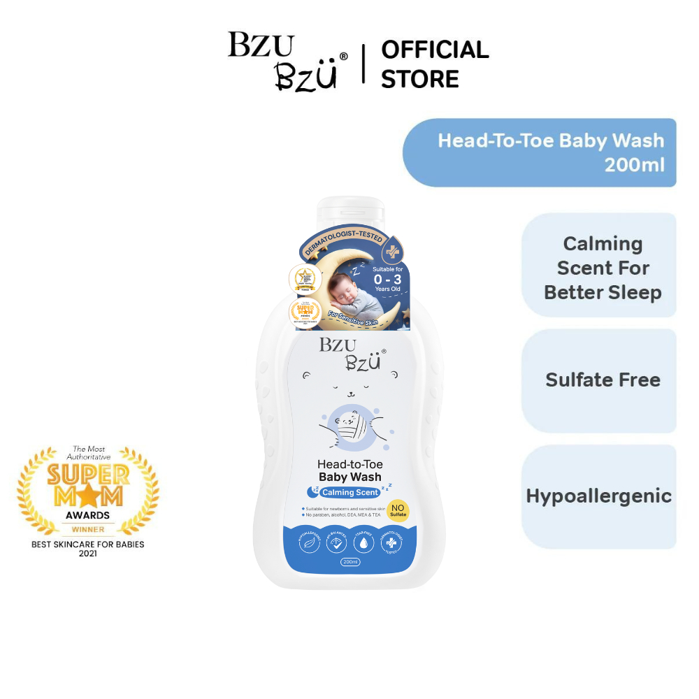 BZU BZU Head-to-Toe Baby Wash 200ml บีซู บีซู สบู่อาบและสระ สำหรับเด็กแรกเกิด อ่อนโยน กลิ่นหอม หลับสบาย (0-3 ขวบ)