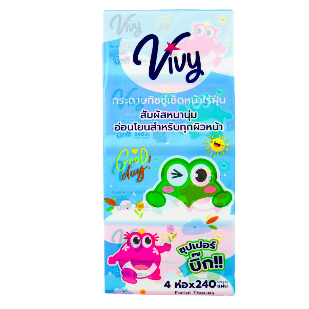 Vivy Tissue กระดาษทิชชู่เช็ดหน้าวีวี่ 240แผ่นคู่ รุ่น Good Day : 1 ลัง (40 ห่อ) - รูปที่ 3