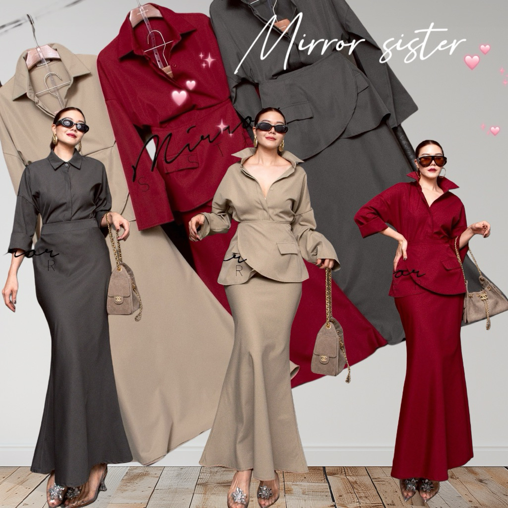 MirrorsisteR 51110.3 เซต 3 ชิ้นสุดคลาสสิก ประกอบด้วย เสื้อเชิ้ต ผ้าผูกเอว และกระโปรงทรง Mermaid